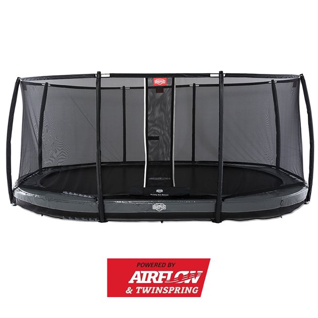 BERG Grand Elite Nedgrävbar Studsmatta 520 Grå + Säkerhetsnät Deluxe