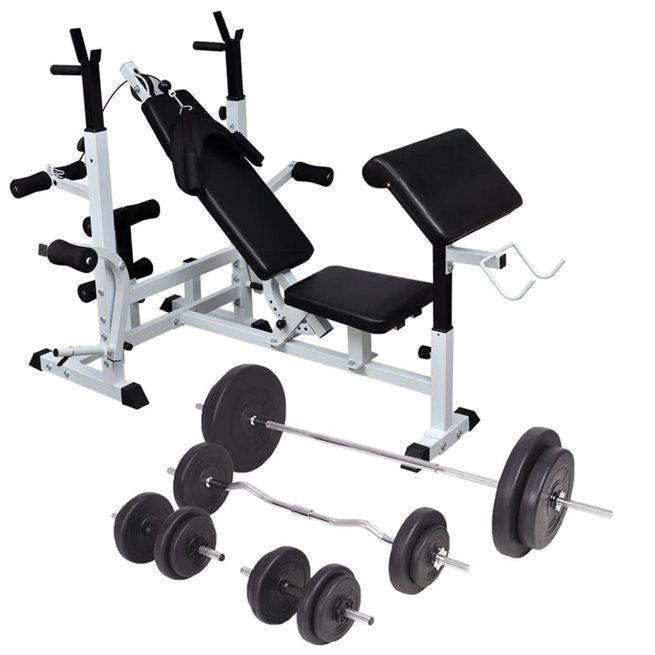 vidaXL Viktbänk set viktställning skivstång och hantlar 90 kg