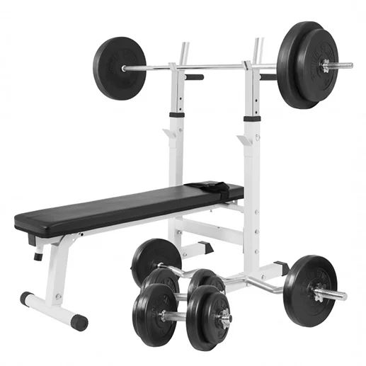 Gorilla Sports Bänkpress WHITE Skivstång. curlstång. hantelset