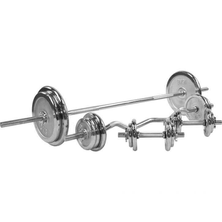 Gorilla Sports Skivstång CurlstångHantlar CHROME - 108kg