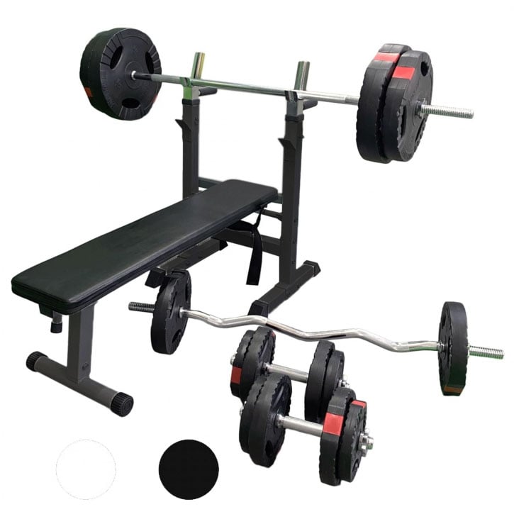 Bänkpress PRO Skivstång Curlstång Hantelset 100kg - Svart - 100kg