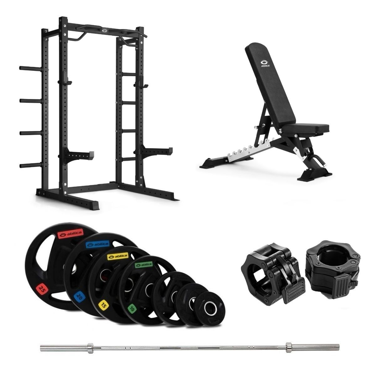 Abilica - HR 500 Half Rack Olympic med bänk – 150 kg