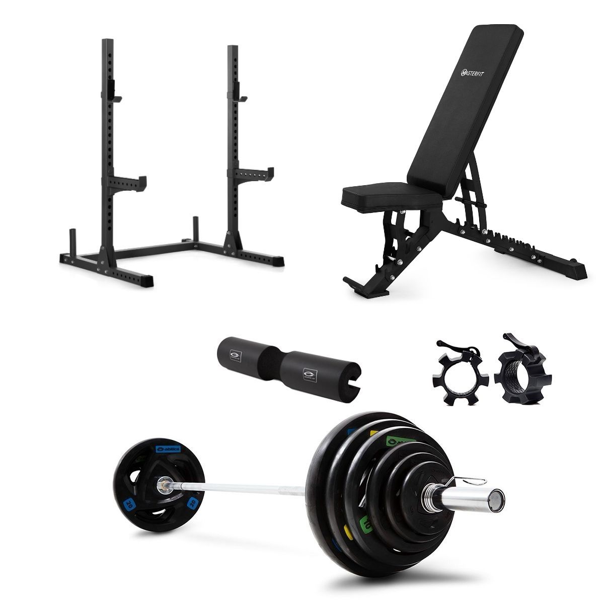Masterfit - 200 Squat Rack Olympic Styrkepaket – 120 kg